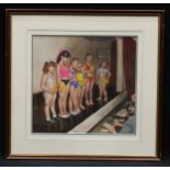 Tony Weare The Pageant signed, label to verso, watercolour, 33cm x 35cm