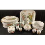 A Royal Worcester Evesham pattern large casserole dish and cover; other serving dishes, salt pot,