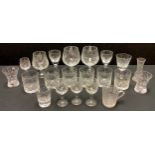 A set of six cuit glass whisky tumblers, a pair of brandy balloons, a 19th century pressed glass