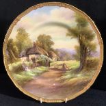 A Royal Worcester shaped circular cabinet plate, Offenham, painted by R Ruston, signed, rural view