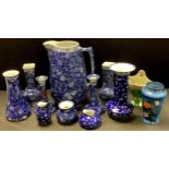 A Shelley Blue Dragon and Butterfly pattern wash jug, candlesticks and vase; other Shelley,