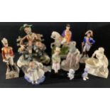 Ceramics - a Nao figure, Girl Plying Marbles; two Capo-di-Monte military figures; a 20th century