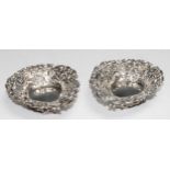 A pair of Victorian silver heart shaped sweetmeat dishes, Chester 1894
