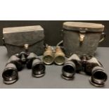 A pair of early 20th century "Marine" binoculars; a pair of Miranda wide angle binoculars, cased;