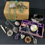 A silver pill box; a silver bracelet; a micro mosaic brooch; a stanhope; various 19th century and