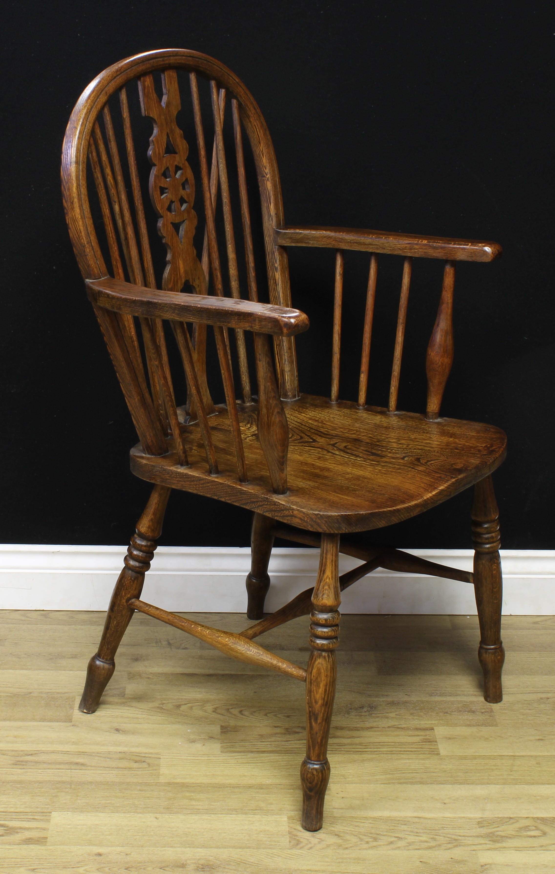 A near pair of wheelback 'Windsor' elbow chairs, 100cm high, 54cm wide, the seat 37cm wide and - Image 4 of 12