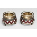 A pair of Russian champleve enamel salts, marked 810MMET