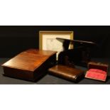 A 19th century mahogany jewellery/trinket box, with folding sides, 9.5cm high; a 20th century
