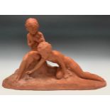 A French terracotta model of two children, after U. Cipriani, 62cm wide 40cm high