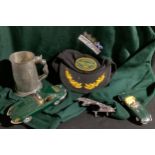 Automobilia - a Jaguar car mascot, Jaguar Drivers Club Ecosse green pullover, Jaguar Enthusiasts