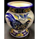 A large Royal Copenhagen Blue Pheasant pattern ovoid pedestal vase, after an original design by C