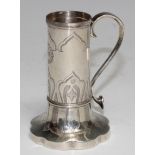 An unusual Victorian silver spill holder, engraved with strapwork, scroll handle, 8.5cm high,
