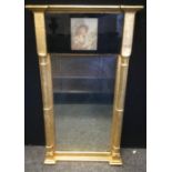 A 19th century rectangular gilt wall mirror, etching panel top, 75cm x 41cm