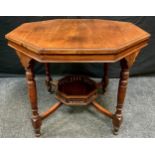 A Victorian mahogany occasional table, octagonal top above a octagonal under-tire, turned legs, 70cm