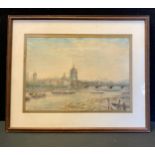 William Freeman, Looking Across the Thames London, signed, Watercolour, 24.5cm x 35cm