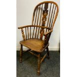 A 19th century Windsor chair, pierced splat, turned legs. H stretcher, 110cm high.