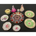 A Royal Crown Derby 1158 dessert plate (first quality); a Posies trinket dish; a Coalport figure, In