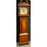 An early to mid 19th century oak longcase clock, Swan-neck cornice, turned column-form supports,