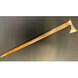 A Polish or Slovakian Valaska alpine Shepherds axe, brass tomahawk type head, 66cm long