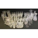 Glass - a set of six Carrs silver crystal hand cut champagne glasses; decanters; vases, wine