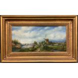 Dutch School (20th century), 'Summertime, Mill and Barges', indistinctly signed, oil on panel,