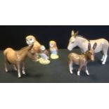 Beswick Animals - Donkey 2267A, Donkey, second version 1364B and Donkey Foal 2110, three assorted