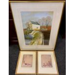 Gibbo (Derbyshire Artist) Alport Mill signed, label to verso, watercolour, 65cm x 48cm; two