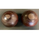 A pair of Taylor Rolph and Co vintage lignum vitae bowls,