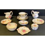 Royal Crown Derby - a Majesty pattern cup and saucer'; posies cream jugs; trinket bowls; oval
