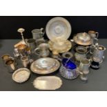 Metalware & silverplate - a 19th century pewter bowl, H.P.D marks; tankers etc; other silverplate,