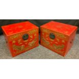 A Pair of Chinoiserie wardrobe top boxes, each measuring 37cm x 47cm x 37cm, (2).