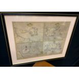 John Speede (British, 1552-1629), engraved quartered map of Holy Iland, Garnsey, Farne and Jarsey,