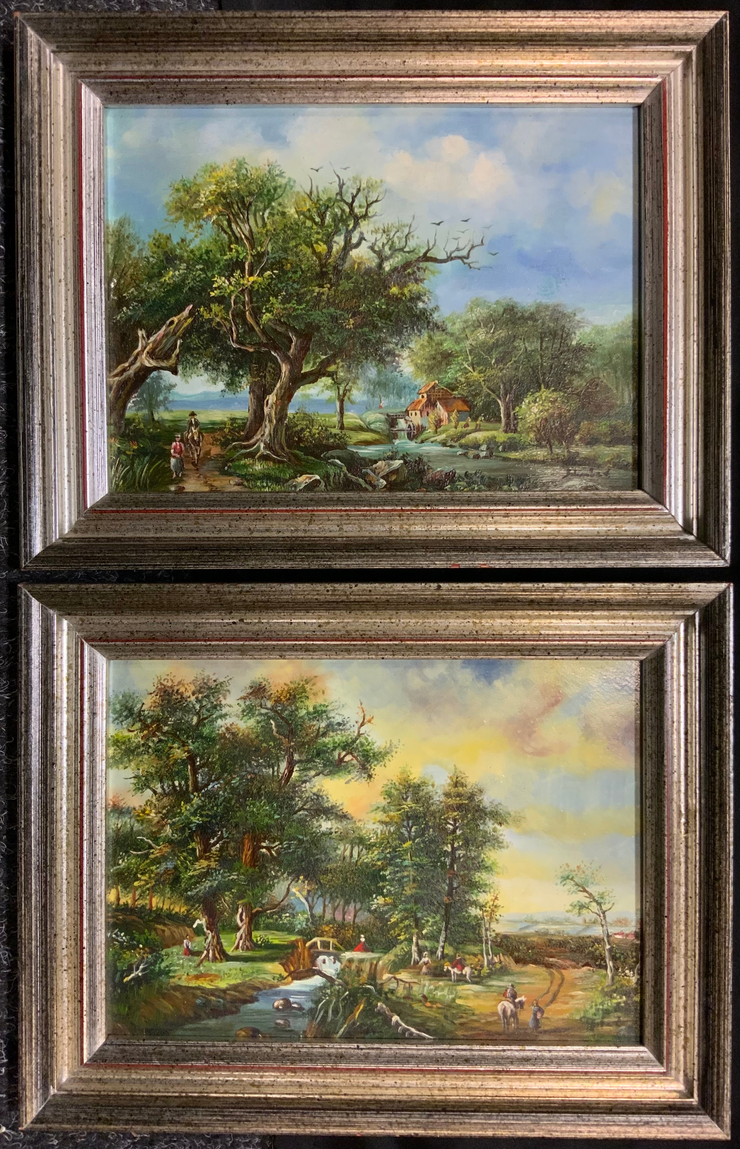 Dutch School, A Pair, Idyllic Landscapes, indistinctly signed, oils on board, 12cm x 17cm, (2).