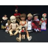 Dolls - a Chelito composite girl doll; others Lenchi style Riccione doll others traditional dress