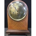 A late 19th century Junghans inlaid mahogany domed bracket clock, brass dial, Arabic Numerals, eight