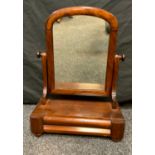 A 19th Century Mahogany Toilette Mirror of Bijou Proportions, arch top mirror above a single small