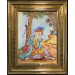 A 20th century Middle-Eastern Painted Plaque, 'The Itinerant Scholar', 40cm x 29cm, in a micro-