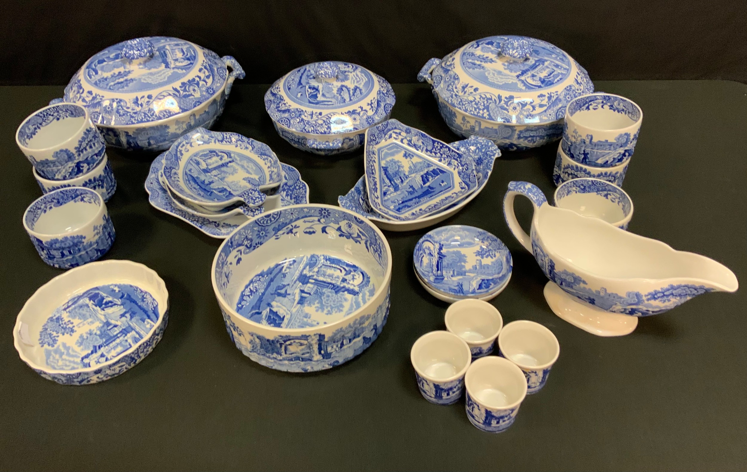 A Copeland Spode Italian pattern collection of kitchenware, comprised of a pair of large tureens