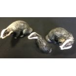 Beswick - a Family of three Badgers, Boar, Sow and cub, No 3392,3393, 3394, associated boar box (3)