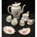 A Royal Crown Derby Posies pattern coffee pot, seconds; others trinket dishes, cream and milk jugs