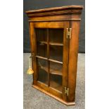 A Reproduction, George III style, Small Oak Corner Cabinet, glazed door enclosing pair of shelves,