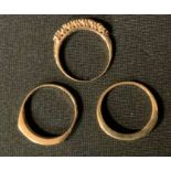 Three 9ct dress rings, coloured stones, 5.8g gross