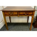 A George III oak low boy, rounded rectangular over sailing top, above a pair of short drawers, brass