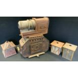 A magic lantern projector, three Arts & Crafts style lanterns etc