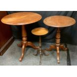 A Late Victorian Mahogany Tripod Table, circular top, carved columnar pedestal, cabriole legs, c.