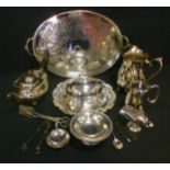 A Victorian silver plated dome of small proportions, 14.5cm high, 20cm long; twin handled oval tray;