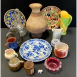 Ceramics & Glass - a studio pottery sand glazed table lamp; a French art pottery vase; others, Poole