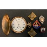 A Waltham gold plated full Hunter pocket watch, button wind movement; Lest We Forget, The