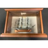 A H L Blane model USS Raleigh, glazed case, 19.5cm high, 28.5cm wide, 12.5cm deep overall.