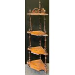 A Victorian mahogany four tier corner whatnot, graduated shelves, turned supports, 150cm high,